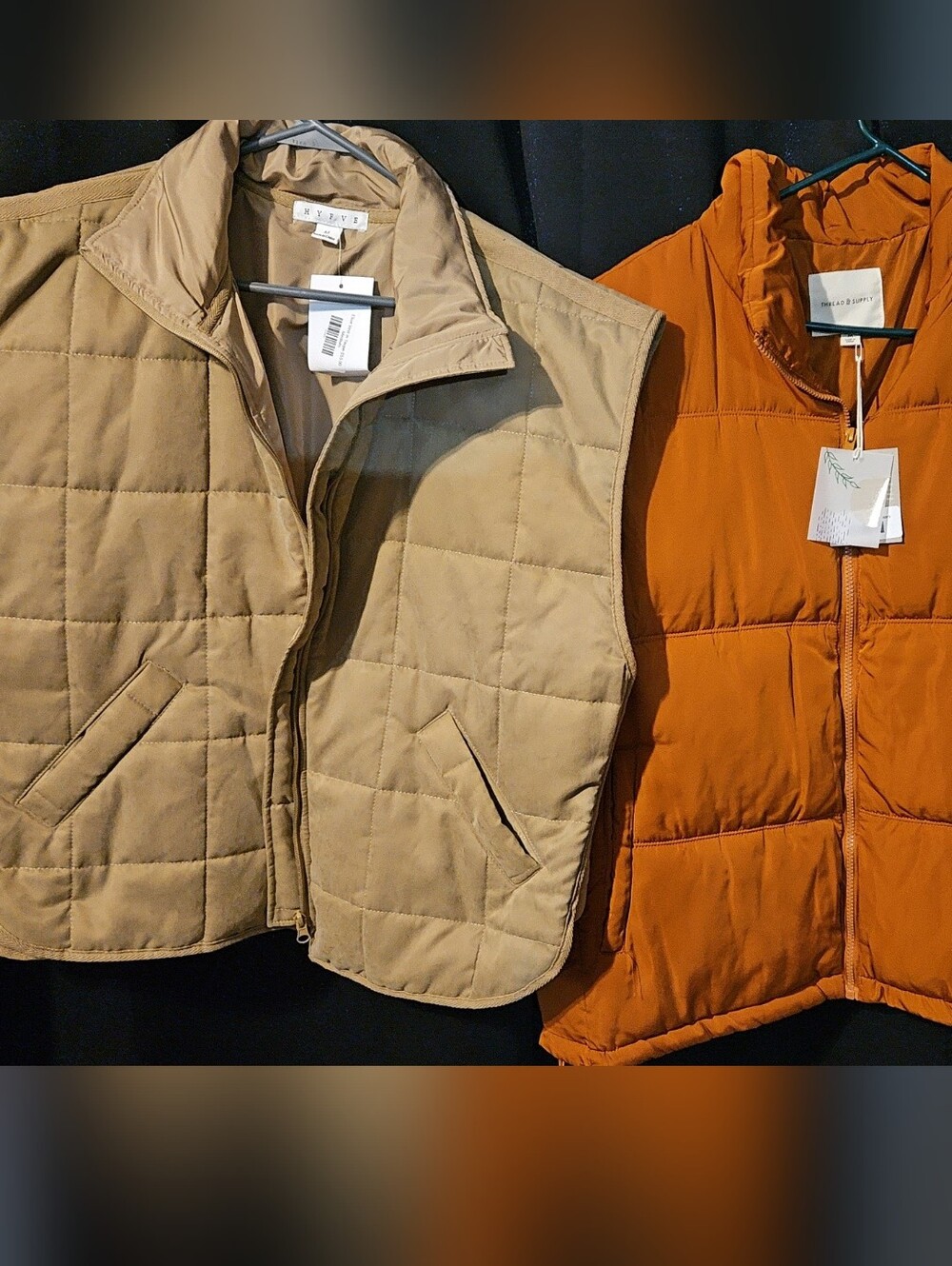 Womens Quilted Vest Jacket - Tan & Orange
